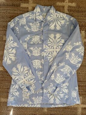 Vintage Light Blue & White Floral Button-Down Shirt